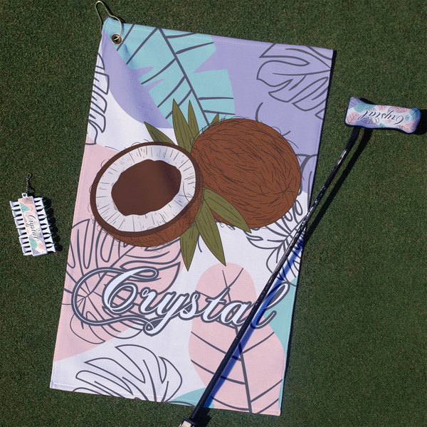 Custom Coconut and Leaves Golf Towel Gift Set w/ Name or Text