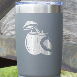 Coconut and Leaves 20 oz Stainless Steel Tumbler - Grey - Single Sided
