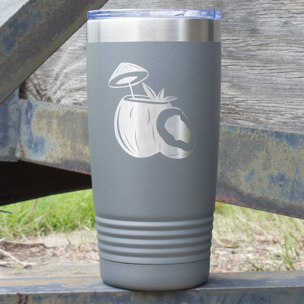 Custom Coconut and Leaves 20 oz Stainless Steel Tumbler - Grey - Single Sided