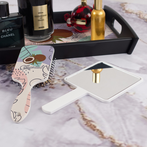 Coconut and Leaves Hair Brush - With Hand Mirror