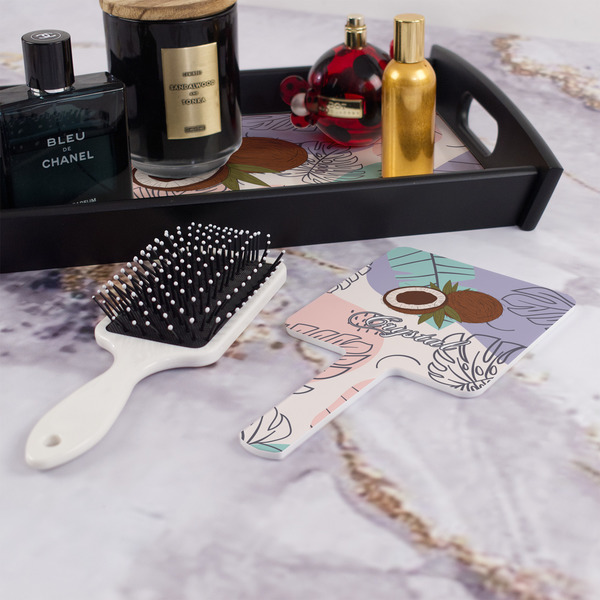 Coconut and Leaves Hand Mirror - With Hair Brush