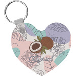 Coconut and Leaves Heart Plastic Keychain w/ Name or Text