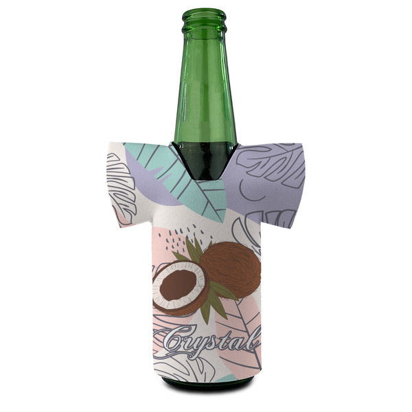 Coconut and Leaves Jersey Bottle Cooler - Set of 4 - FRONT (on bottle)