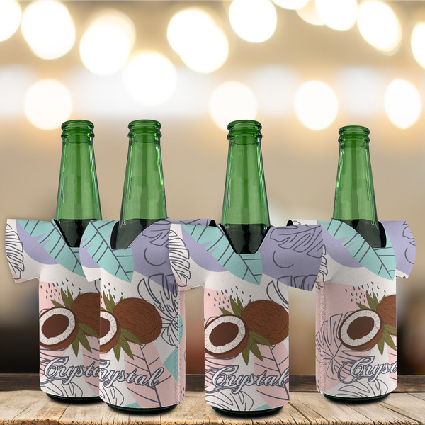 Coconut and Leaves Jersey Bottle Cooler - Set of 4 - LIFESTYLE
