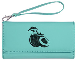 Coconut and Leaves Ladies Leatherette Wallet - Laser Engraved- Teal