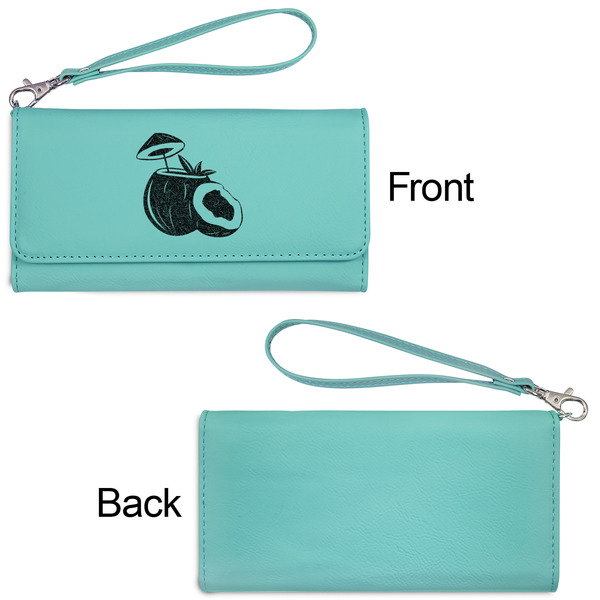 Coconut and Leaves Ladies Wallets - Faux Leather - Teal - Front & Back View