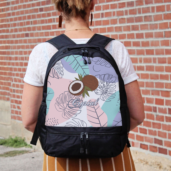Coconut and Leaves Large Backpack - Black - On Back