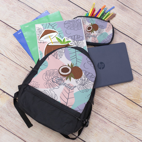 Coconut and Leaves Large Backpack - Black - With Stuff