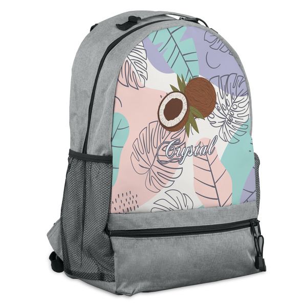 Custom Coconut and Leaves Backpack - Grey (Personalized)