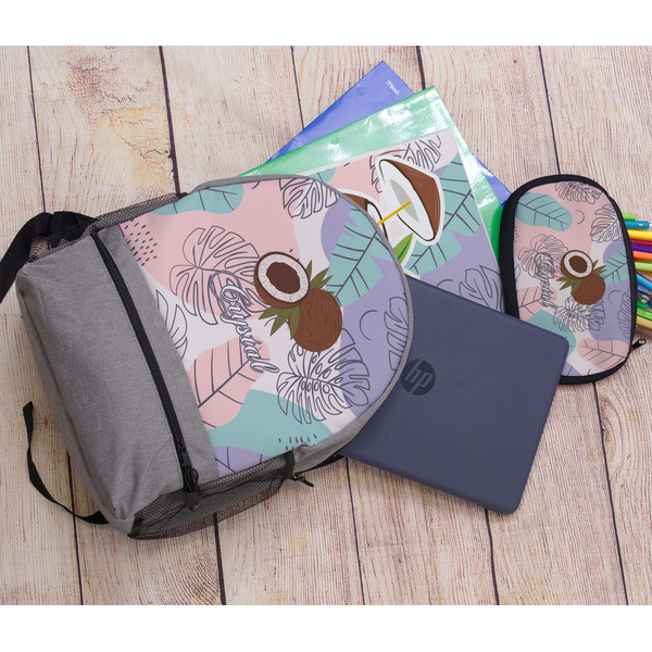 Coconut and Leaves Large Backpack - Gray - With Stuff