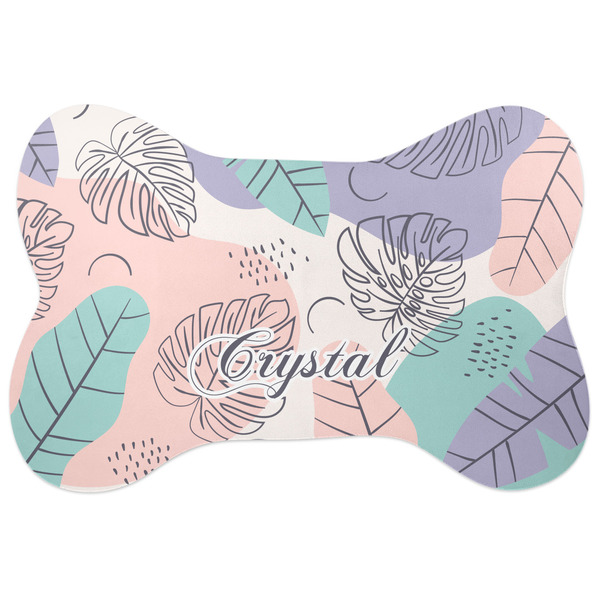 Custom Coconut and Leaves Bone Shaped Dog Food Mat (Large) (Personalized)