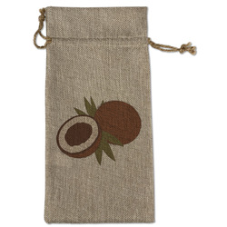 Coconut and Leaves Large Burlap Gift Bag - Front