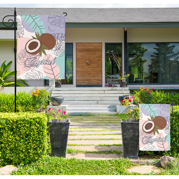 Custom Coconut and Leaves Large Garden Flag - Double Sided (Personalized)