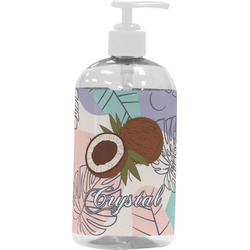 Coconut and Leaves Plastic Soap / Lotion Dispenser (16 oz - Large - White) (Personalized)