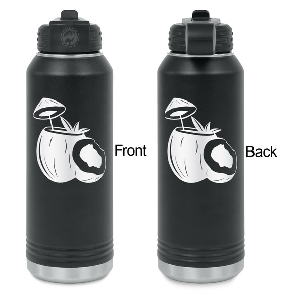 Coconut and Leaves Laser Engraved Water Bottles - Front & Back Engraving - Front & Back View