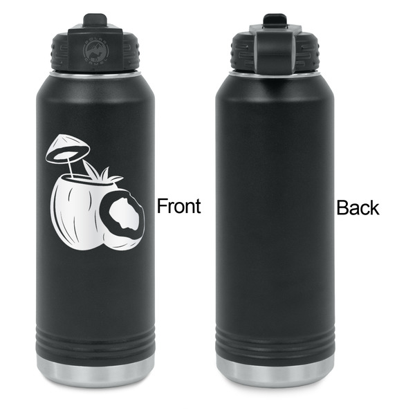 Coconut and Leaves Laser Engraved Water Bottles - Front Engraving - Front & Back View