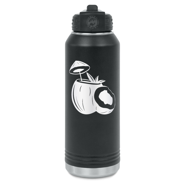 Custom Coconut and Leaves Water Bottle - Laser Engraved - Front