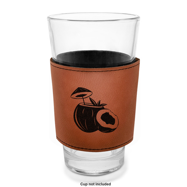 Coconut and Leaves Laserable Leatherette Mug Sleeve - In pint glass for bar