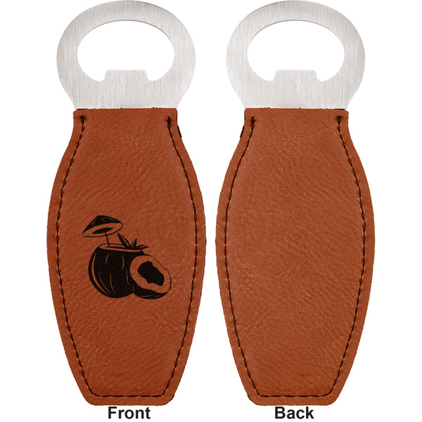 Coconut and Leaves Leather Bar Bottle Opener - Front and Back (single sided)