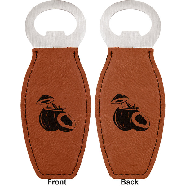 Coconut and Leaves Leather Bar Bottle Opener - Front and Back