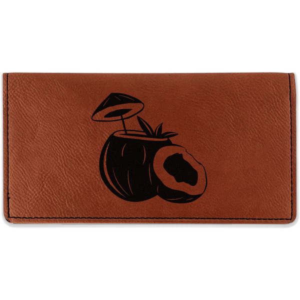 Custom Coconut and Leaves Leatherette Checkbook Holder - Double Sided (Personalized)