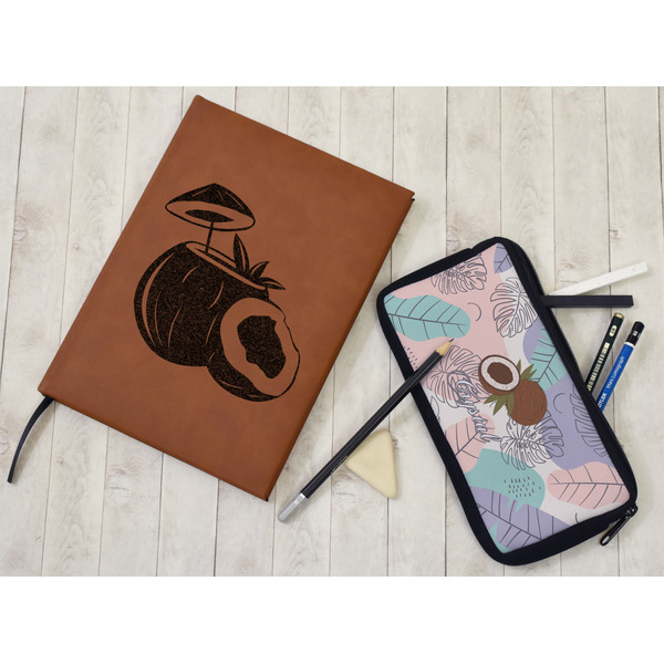 Coconut and Leaves Leather Sketchbook - Large - Double Sided - In Context