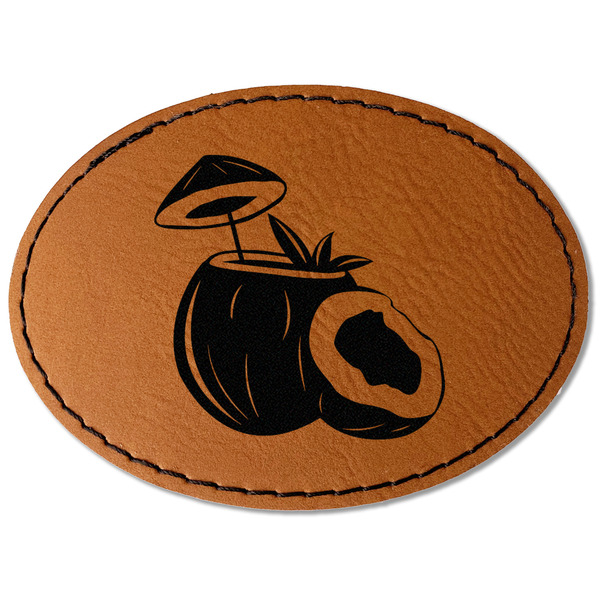 Custom Coconut and Leaves Faux Leather Iron On Patch - Oval
