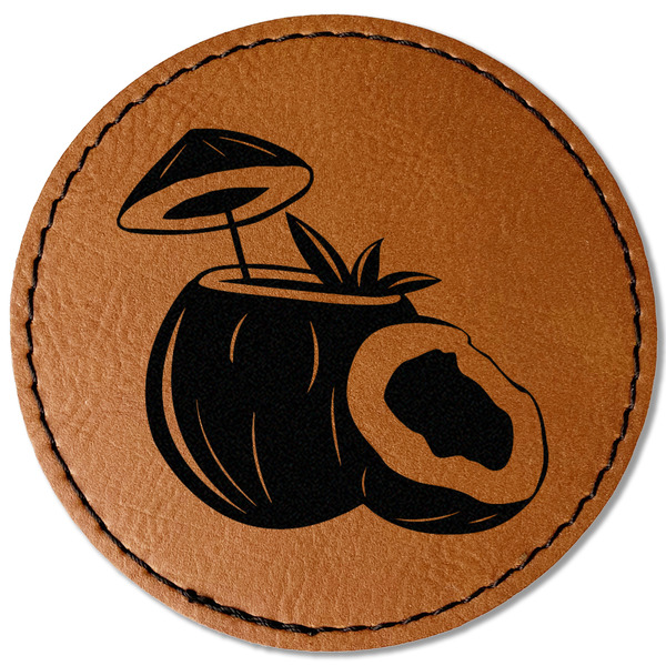 Custom Coconut and Leaves Faux Leather Iron On Patch - Round