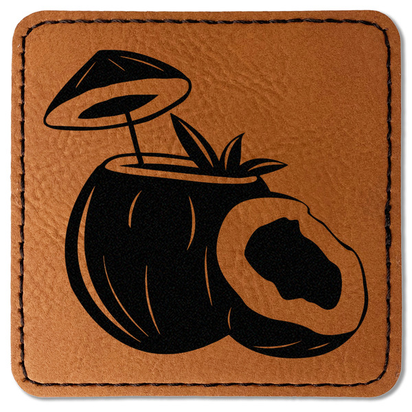 Custom Coconut and Leaves Faux Leather Iron On Patch - Square