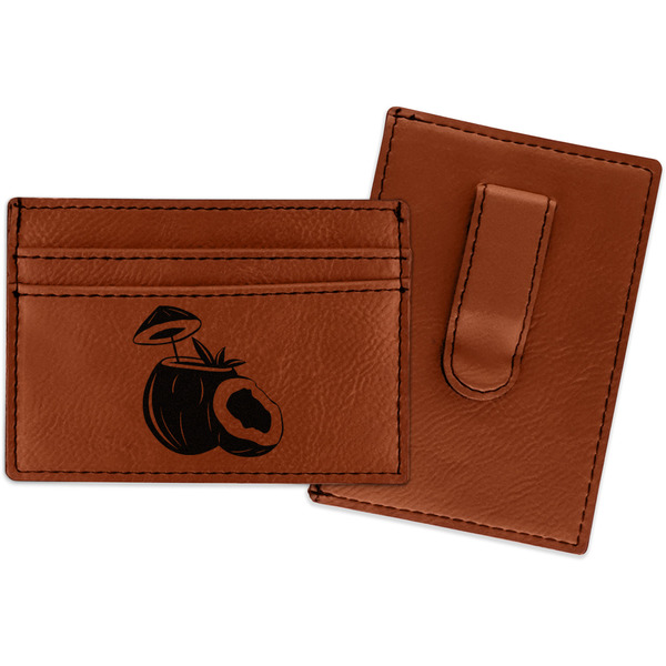 Custom Coconut and Leaves Leatherette Wallet with Money Clip