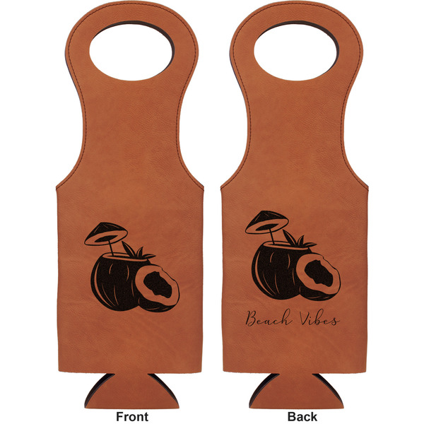 Coconut and Leaves Leatherette Wine Tote Double Sided - Front and Back