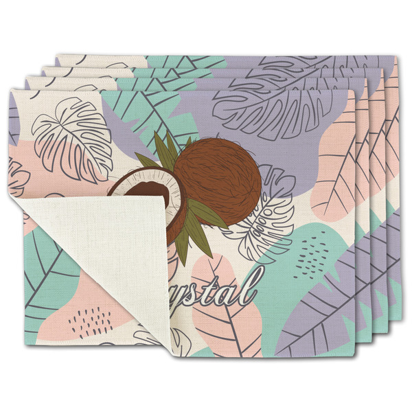 Custom Coconut and Leaves Single-Sided Linen Placemat - Set of 4 w/ Name or Text