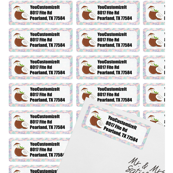 Coconut and Leaves Mailing Label on Envelope - Multiple Labels