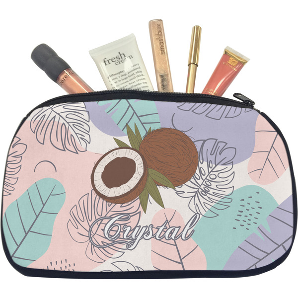 Custom Coconut and Leaves Makeup / Cosmetic Bag - Medium w/ Name or Text