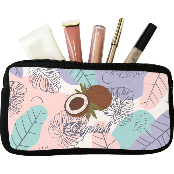 Custom Coconut and Leaves Makeup / Cosmetic Bag - Small w/ Name or Text