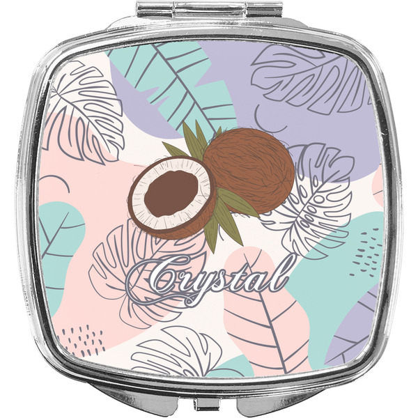 Custom Coconut and Leaves Compact Makeup Mirror w/ Name or Text