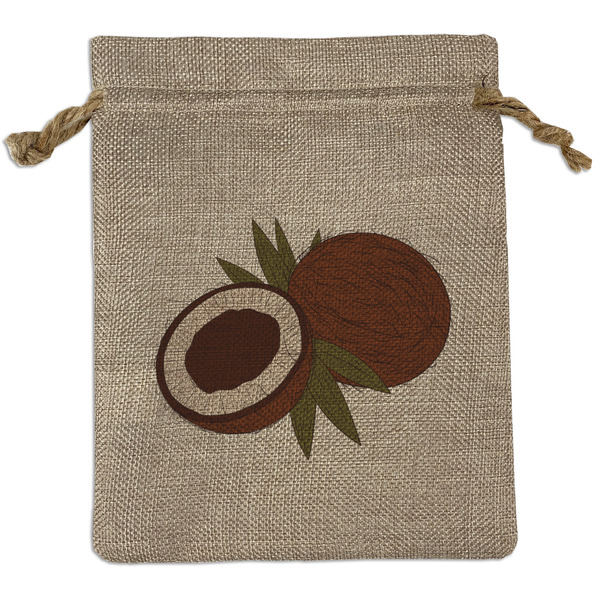 Custom Coconut and Leaves Medium Burlap Gift Bag - Front