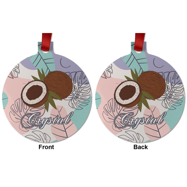 Coconut and Leaves Metal Ball Ornament - Front and Back