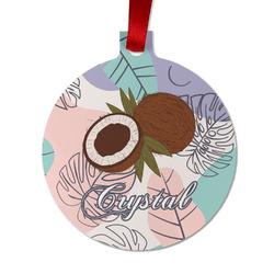Coconut and Leaves Metal Ball Ornament - Double Sided w/ Name or Text