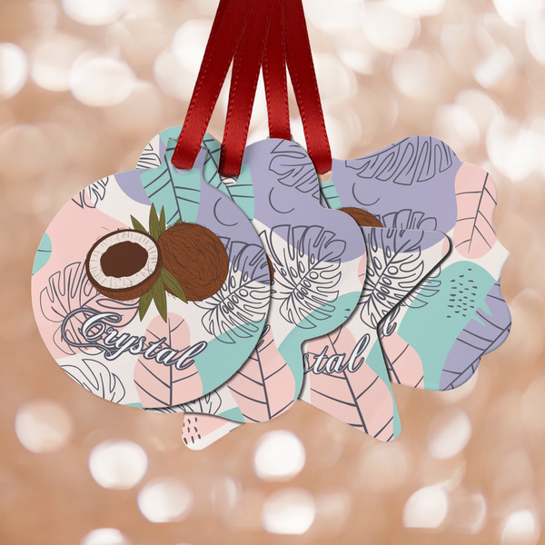 Custom Coconut and Leaves Metal Ornaments - Double Sided w/ Name or Text
