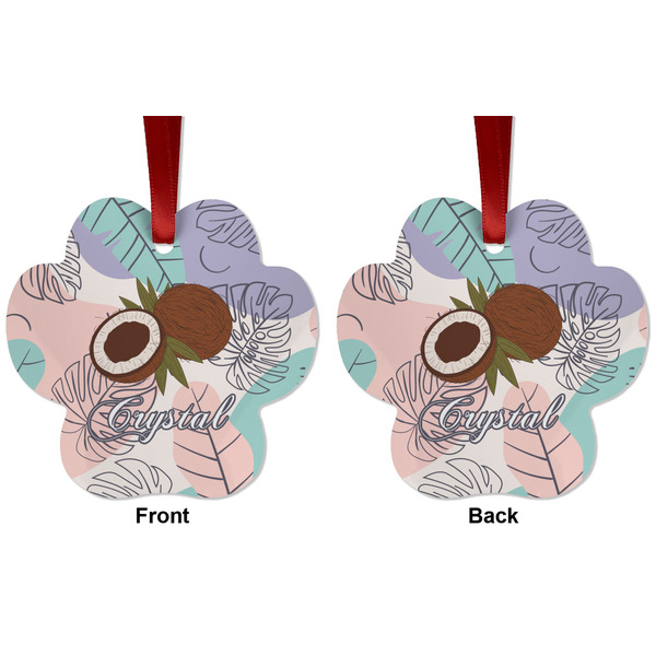 Coconut and Leaves Metal Paw Ornament - Front and Back