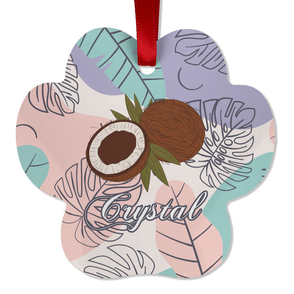 Coconut and Leaves Metal Paw Ornament - Front