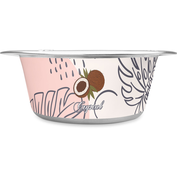 Custom Coconut and Leaves Stainless Steel Dog Bowl - Large (Personalized)