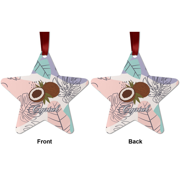 Coconut and Leaves Metal Star Ornament - Front and Back
