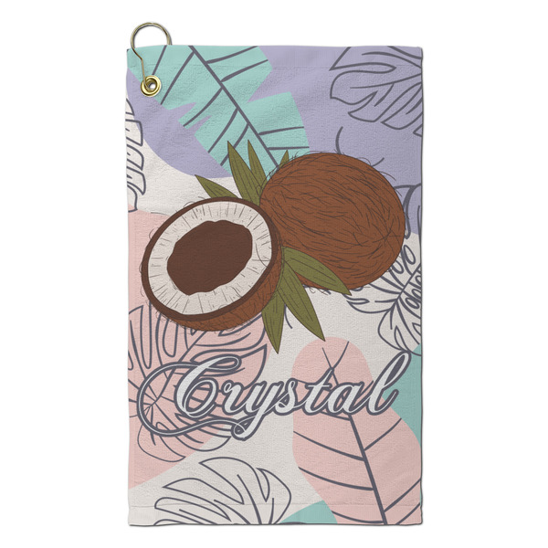 Custom Coconut and Leaves Microfiber Golf Towel - Small (Personalized)