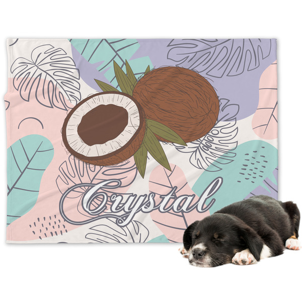 Custom Coconut and Leaves Dog Blanket - Large w/ Name or Text