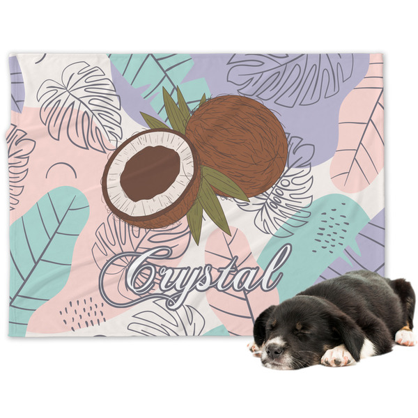 Custom Coconut and Leaves Dog Blanket - Regular w/ Name or Text