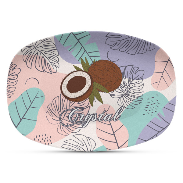 Custom Coconut and Leaves Plastic Platter - Microwave & Oven Safe Composite Polymer (Personalized)