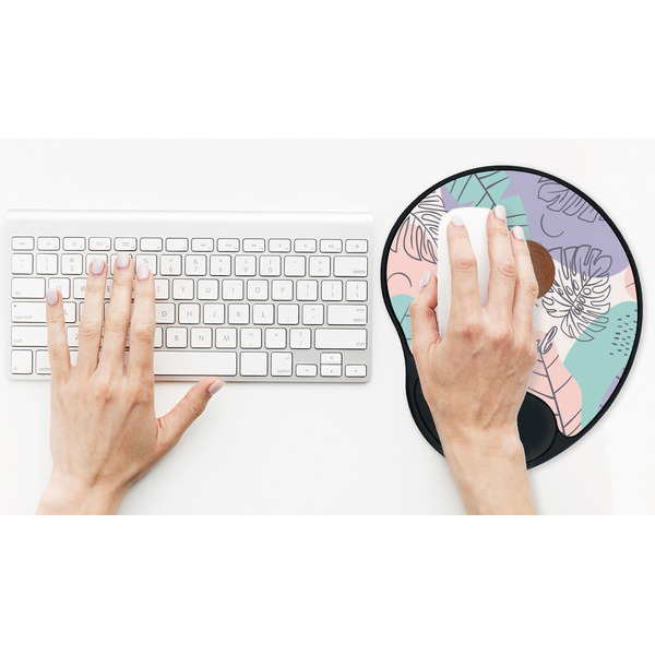 Coconut and Leaves Mouse Pad with Wrist Rest - LIFESYTLE 2 (in use)