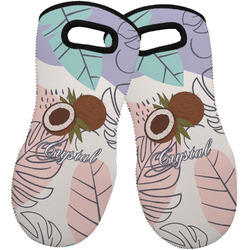 Coconut and Leaves Neoprene Oven Mitts - Set of 2 w/ Name or Text